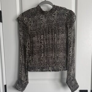 Free People Black and Gray Patterned Blouse